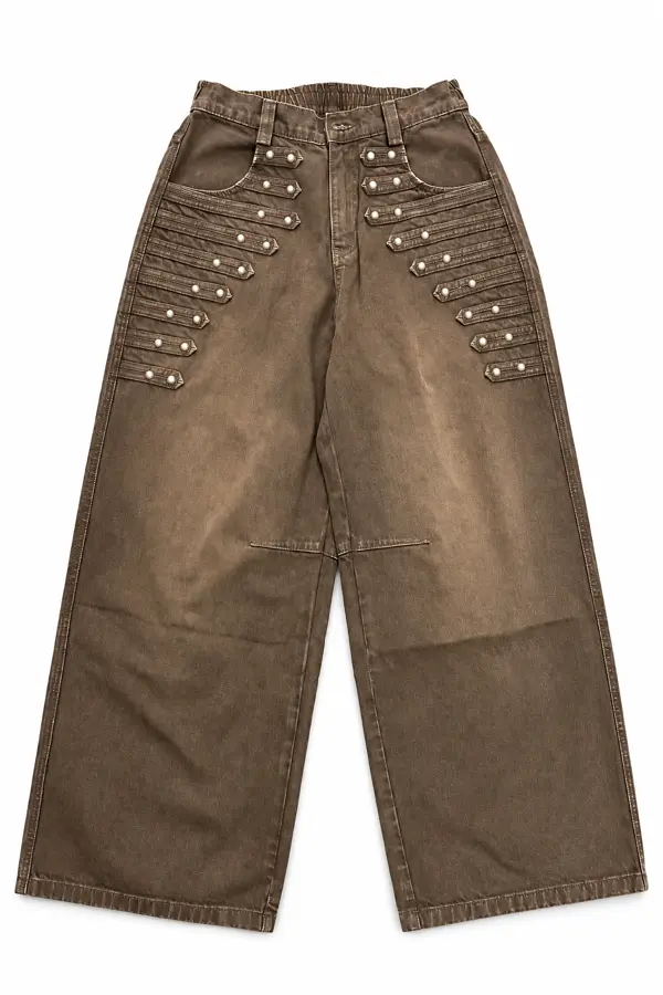 brown baggy jeans with studs