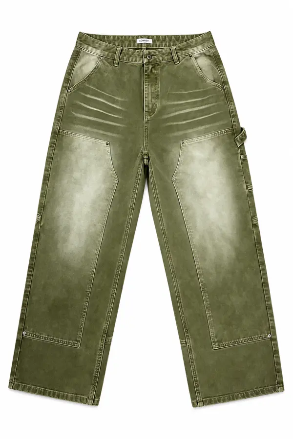 green wash straight jeans