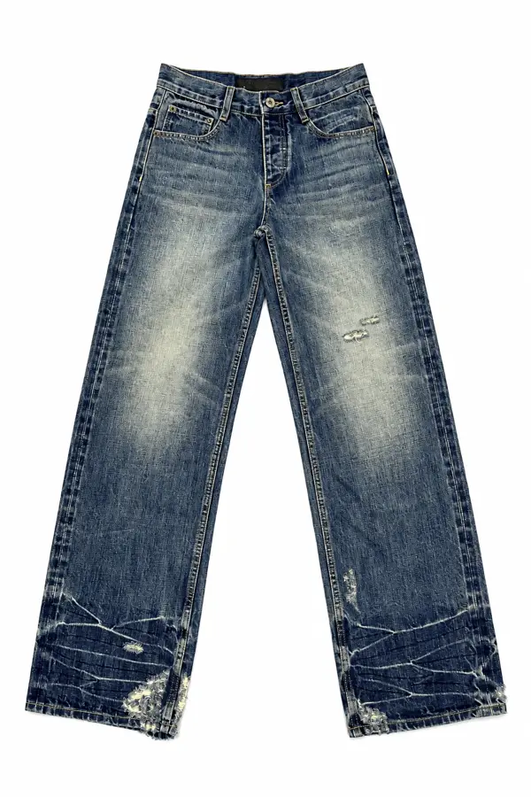 vintage blue distressed straight jeans